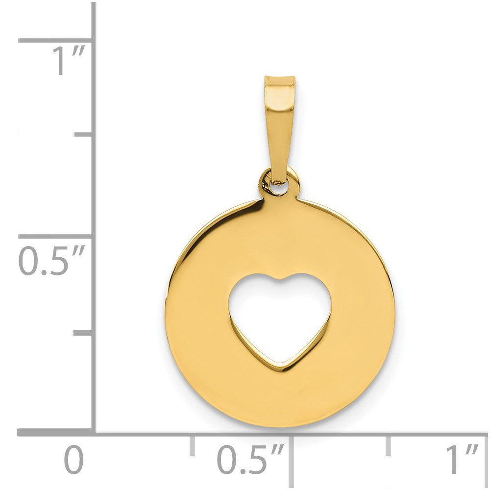Million Charms 14K Yellow Gold Themed Polished Cut-Out Heart Circle Disc Pendant