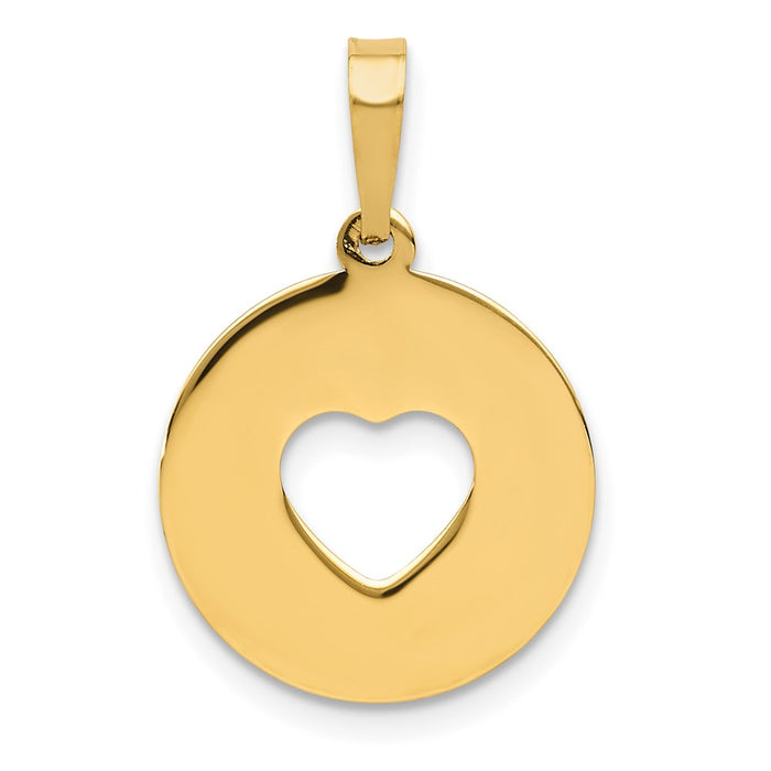 Million Charms 14K Yellow Gold Themed Polished Cut-Out Heart Circle Disc Pendant