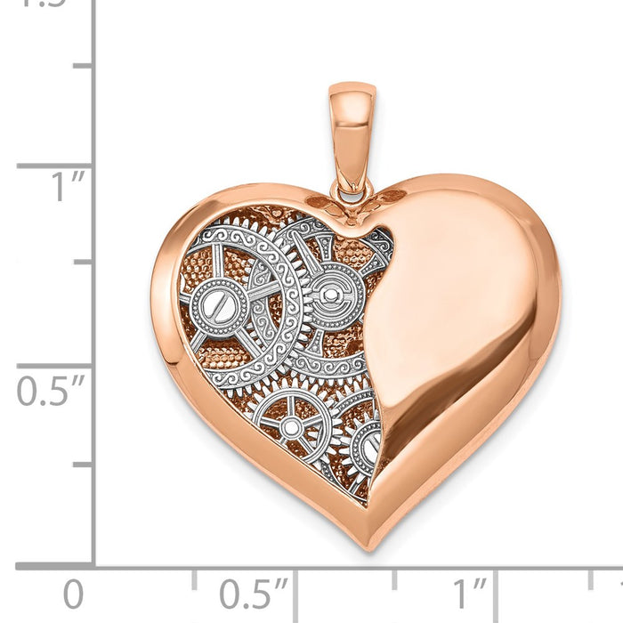 Million Charms 14K Two-Tone Polished Reversible Gears Inside Heart Pendant