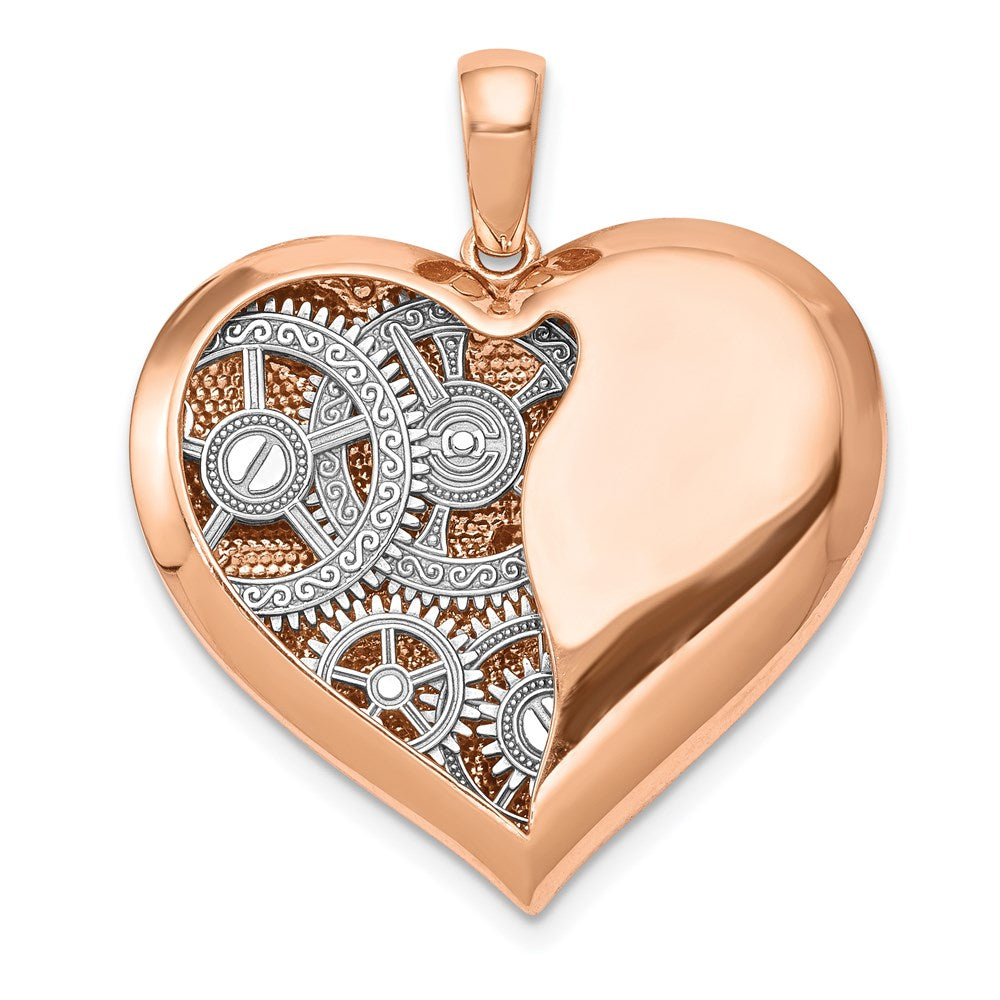 Million Charms 14K Two-Tone Polished Reversible Gears Inside Heart Pendant
