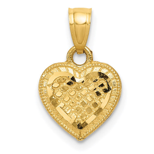 Million Charms 14K Yellow Gold Themed Diamond-Cut Lattice Heart Pendant