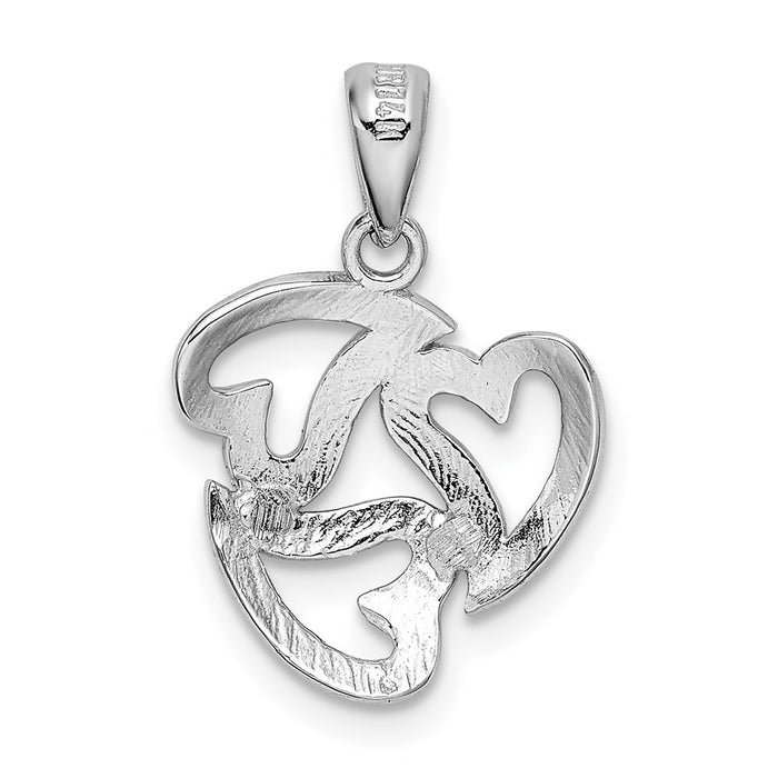 Million Charms 14K White Gold Themed Polished Cut-Out 3-Heart Pendant