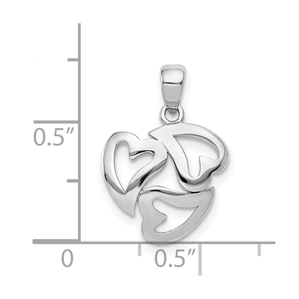 Million Charms 14K White Gold Themed Polished Cut-Out 3-Heart Pendant