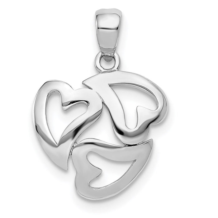 Million Charms 14K White Gold Themed Polished Cut-Out 3-Heart Pendant