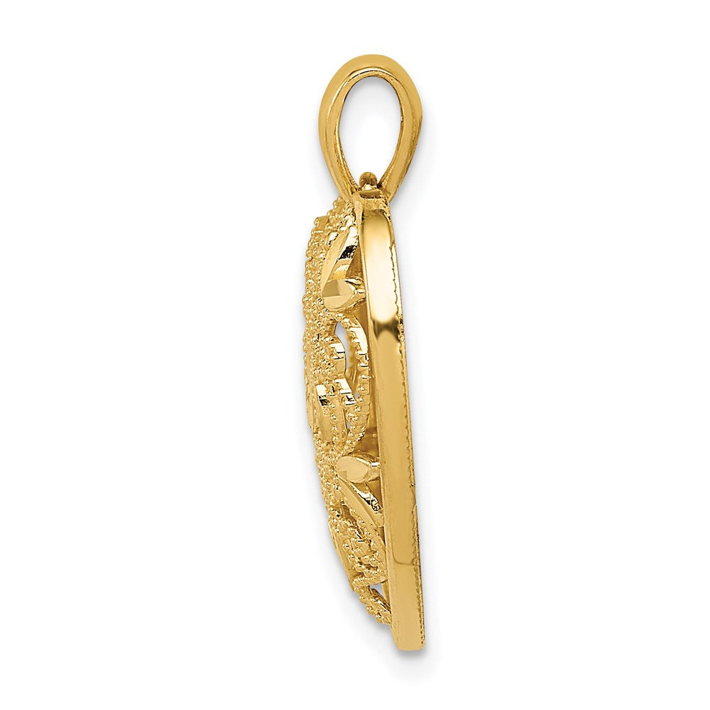 Million Charms 14K Yellow Gold Themed Polished Patterned Heart Pendant