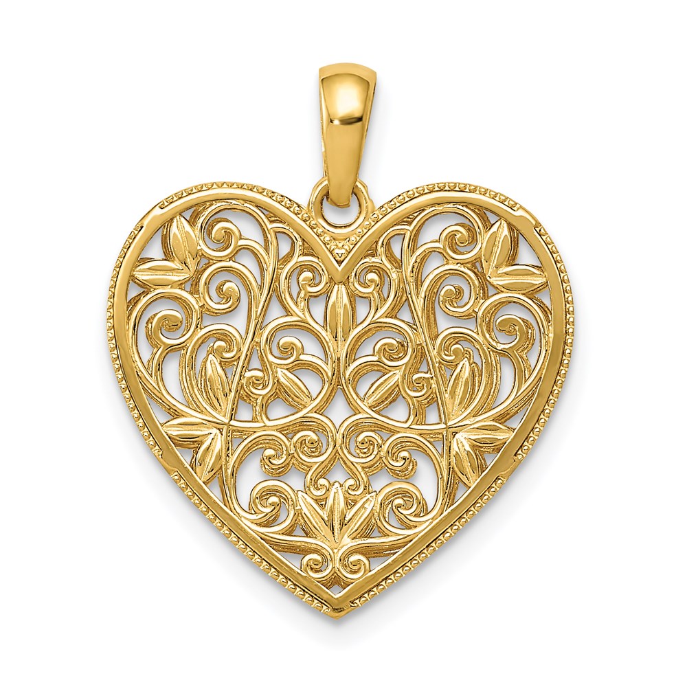 Million Charms 14K Yellow Gold Themed Polished Patterned Heart Pendant