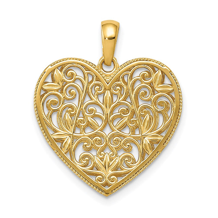 Million Charms 14K Yellow Gold Themed Polished Patterned Heart Pendant