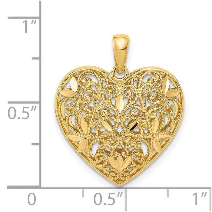 Million Charms 14K Yellow Gold Themed Polished Patterned Heart Pendant