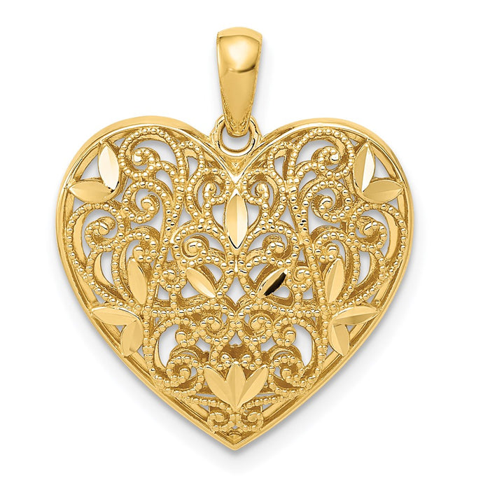 Million Charms 14K Yellow Gold Themed Polished Patterned Heart Pendant