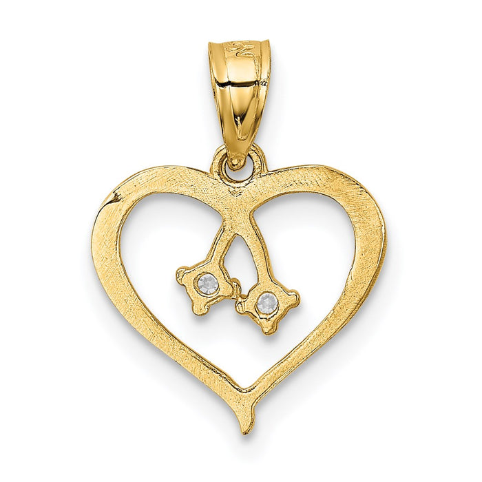Million Charms 14K Yellow Gold Themed 2-(Cubic Zirconia) CZ Cut-Out Heart Pendant