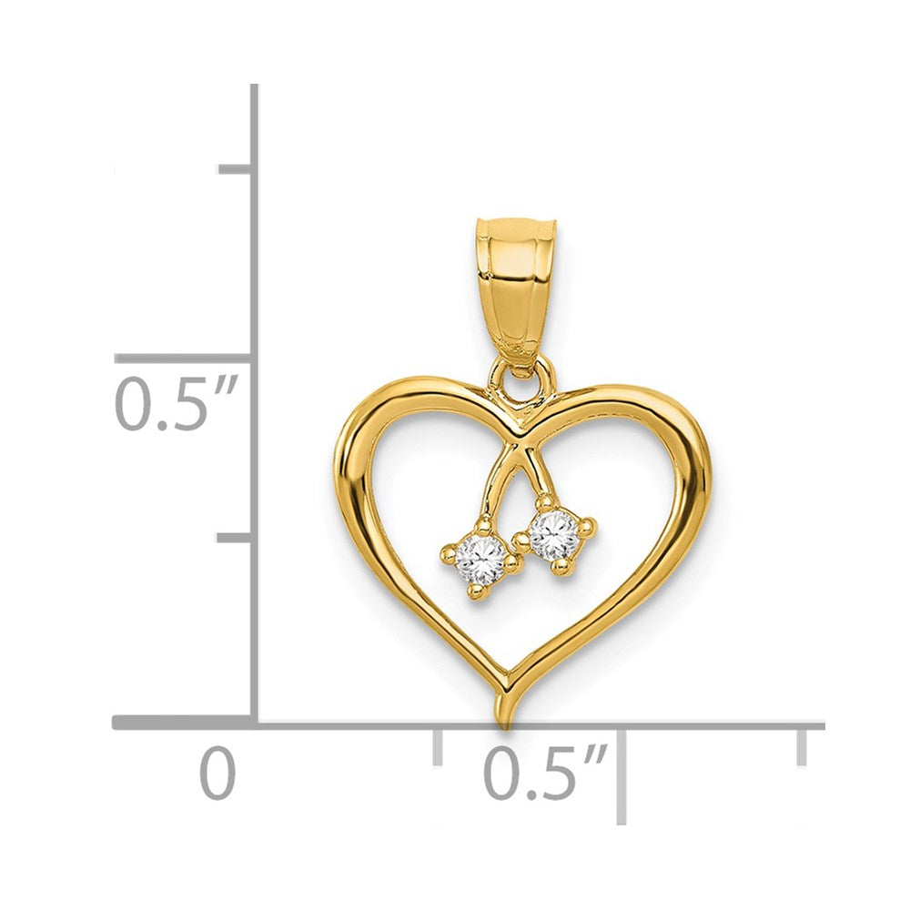 Million Charms 14K Yellow Gold Themed 2-(Cubic Zirconia) CZ Cut-Out Heart Pendant