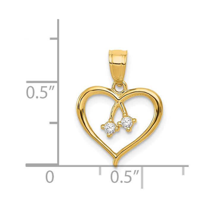 Million Charms 14K Yellow Gold Themed 2-(Cubic Zirconia) CZ Cut-Out Heart Pendant