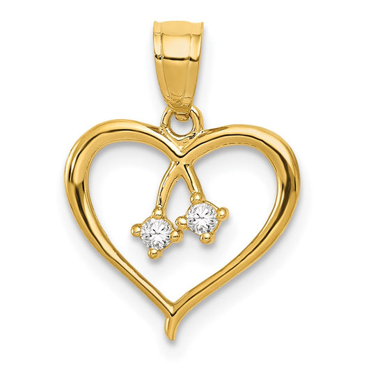Million Charms 14K Yellow Gold Themed 2-(Cubic Zirconia) CZ Cut-Out Heart Pendant
