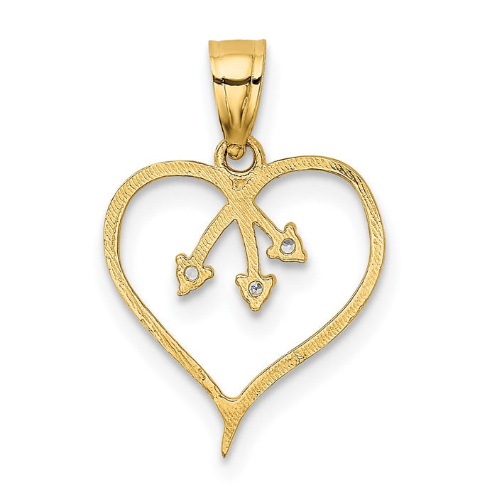 Million Charms 14K Yellow Gold Themed 3-(Cubic Zirconia) CZ Cut-Out Heart Pendant