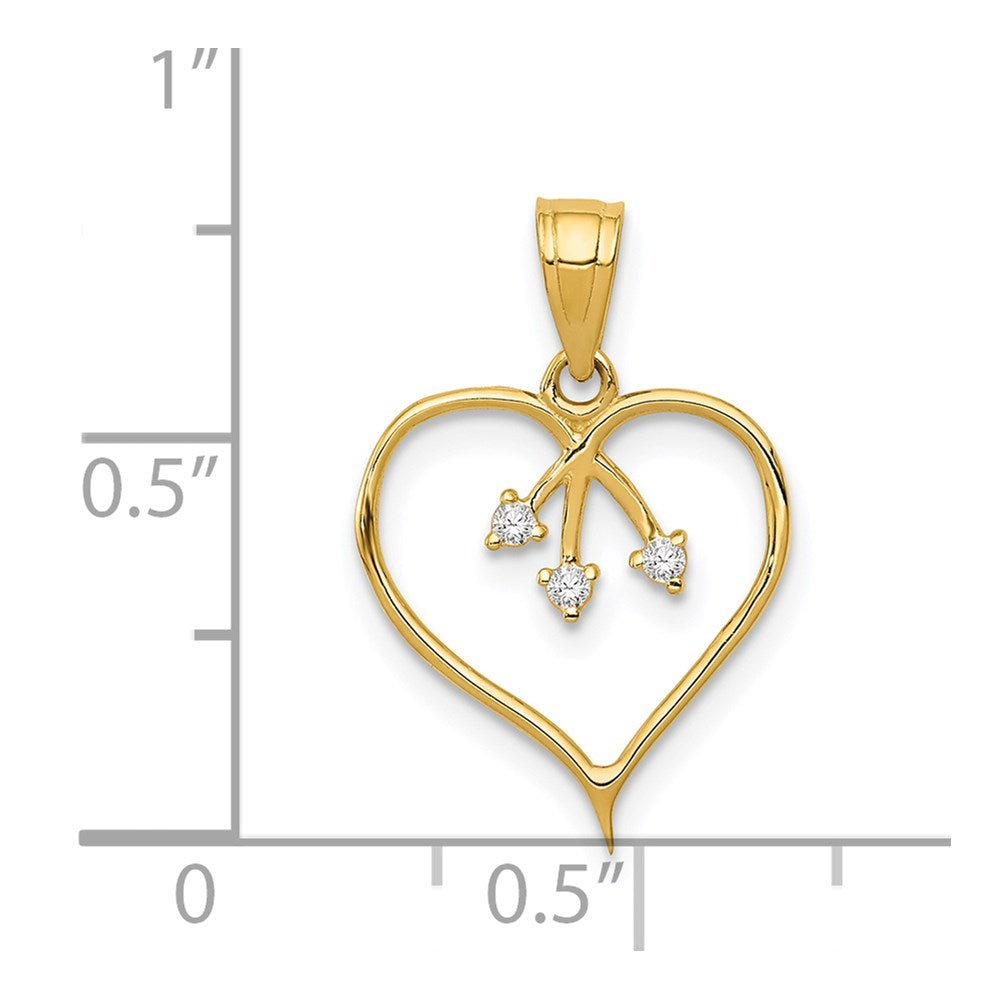 Million Charms 14K Yellow Gold Themed 3-(Cubic Zirconia) CZ Cut-Out Heart Pendant
