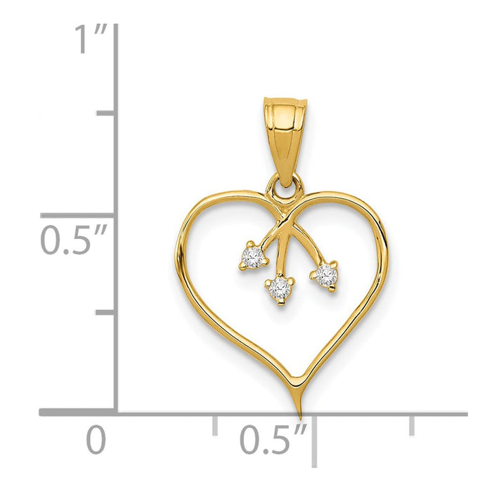 Million Charms 14K Yellow Gold Themed 3-(Cubic Zirconia) CZ Cut-Out Heart Pendant