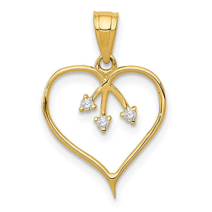 Million Charms 14K Yellow Gold Themed 3-(Cubic Zirconia) CZ Cut-Out Heart Pendant