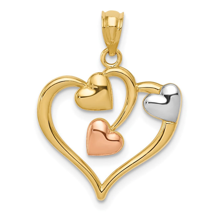 Million Charms 14K Two-Tone & White Rhodium-plated Polished Hearts Pendant