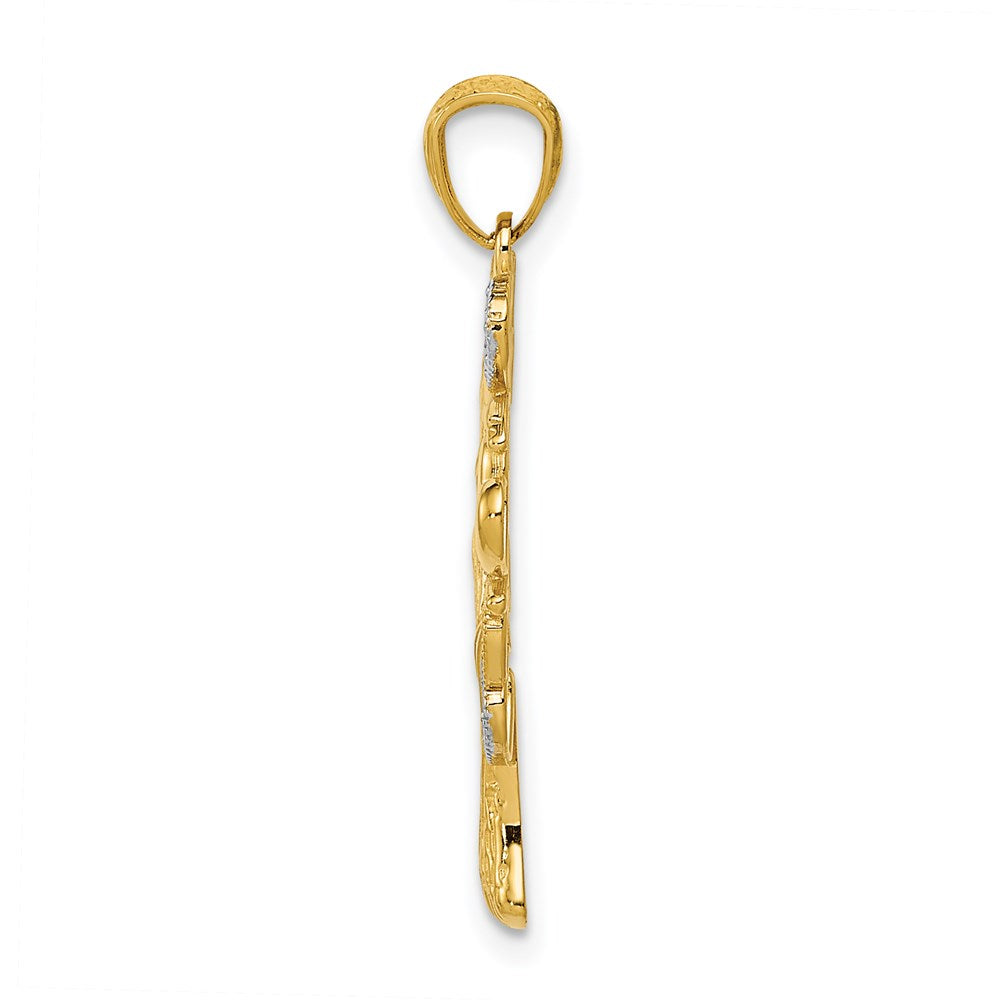 Million Charms 14K Yellow Gold Themed With Rhodium-plated Polished Hearts Tree Pendant