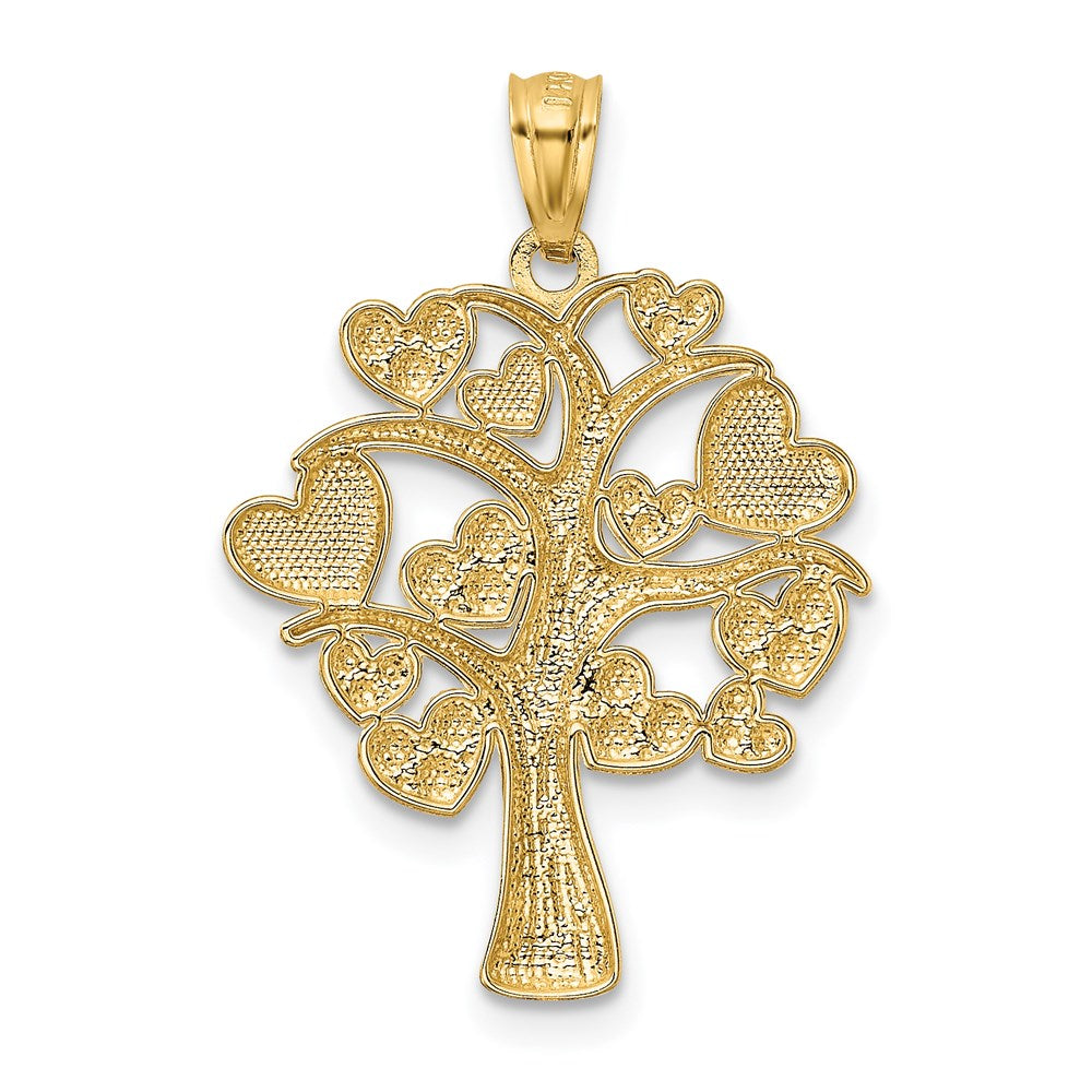 Million Charms 14K Yellow Gold Themed With Rhodium-plated Polished Hearts Tree Pendant