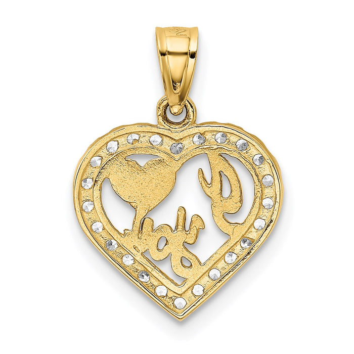 Million Charms 14K Yellow Gold Themed With Rhodium-plated (Cubic Zirconia) CZ I Heart You Pendant