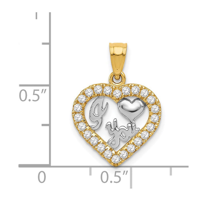 Million Charms 14K Yellow Gold Themed With Rhodium-plated (Cubic Zirconia) CZ I Heart You Pendant