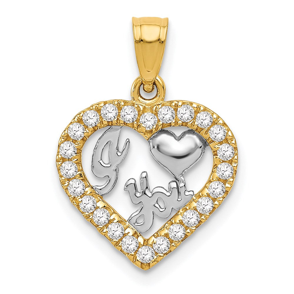 Million Charms 14K Yellow Gold Themed With Rhodium-plated (Cubic Zirconia) CZ I Heart You Pendant