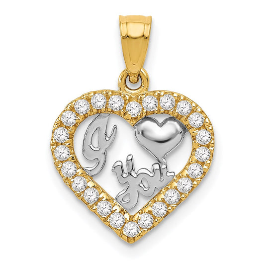 Million Charms 14K Yellow Gold Themed With Rhodium-plated (Cubic Zirconia) CZ I Heart You Pendant