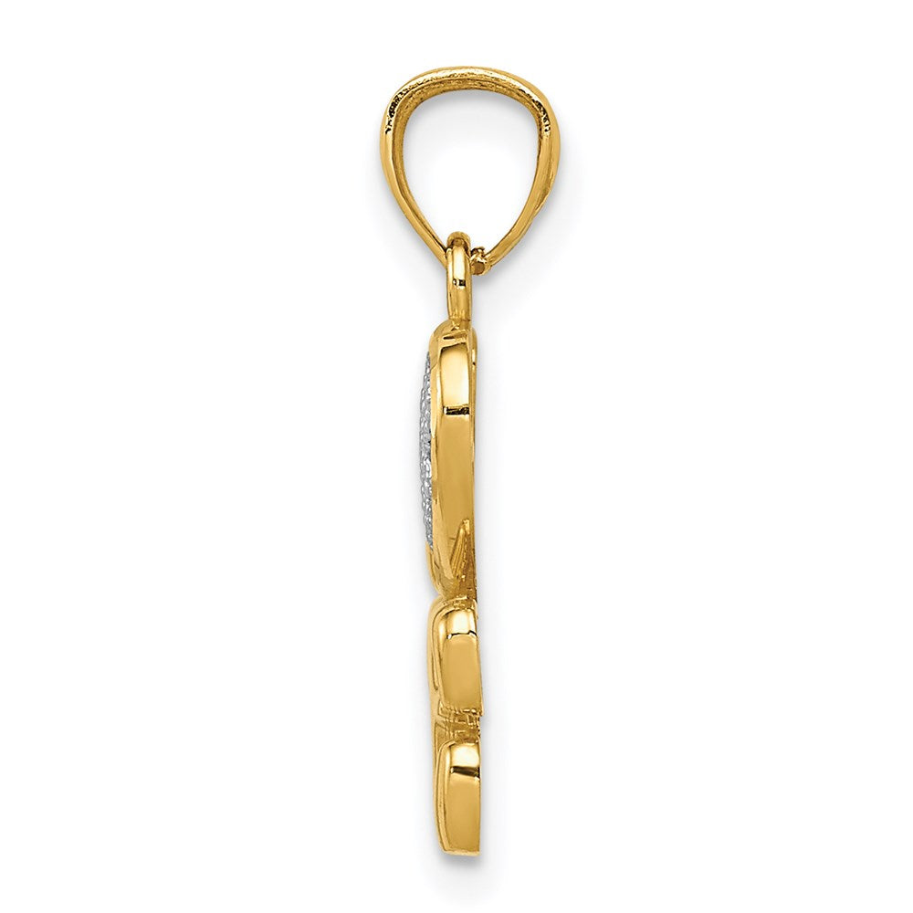Million Charms 14K Yellow Gold Themed With Rhodium-plated Polished Love With Filigree Heart Pendant