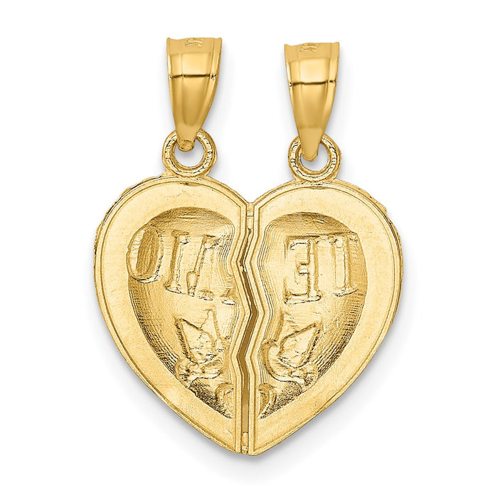 Million Charms 14K Yellow Gold Themed Break Apart Diamond-Cut Te Amo Heart Pendant