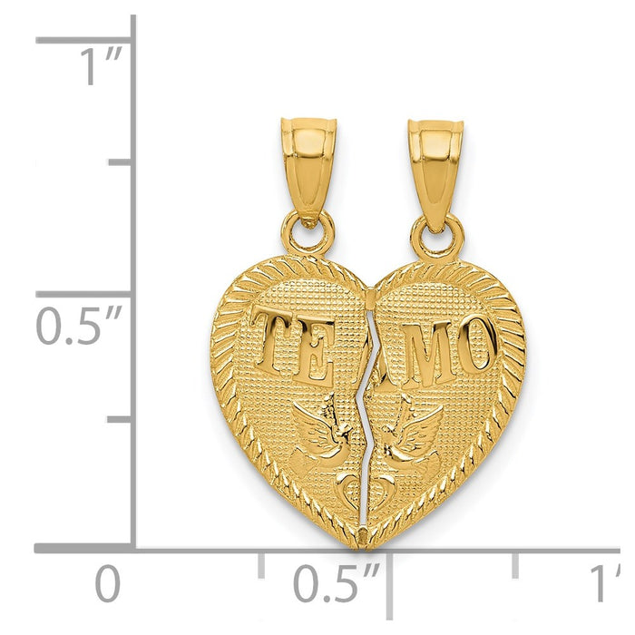 Million Charms 14K Yellow Gold Themed Break Apart Diamond-Cut Te Amo Heart Pendant