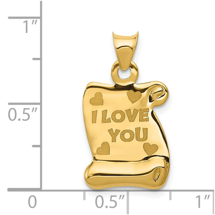 Million Charms 14K Yellow Gold Themed Polished/Textured I Love You Pendant