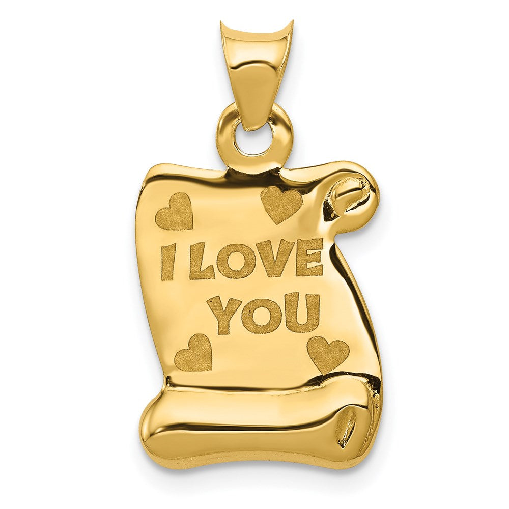 Million Charms 14K Yellow Gold Themed Polished/Textured I Love You Pendant