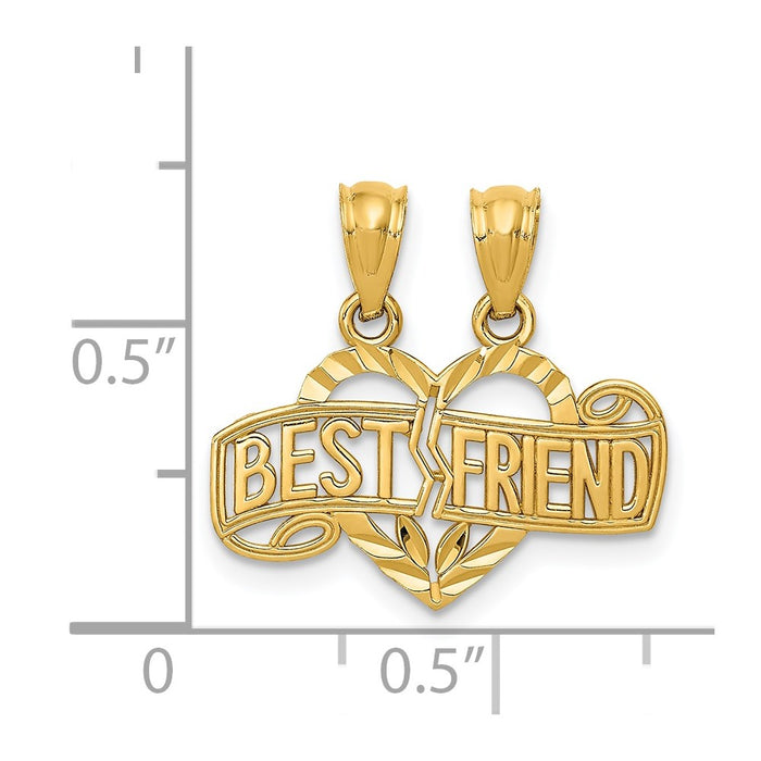 Million Charms 14K Yellow Gold Themed Diamond-Cut Break Apart Best Friend Heart Pendant