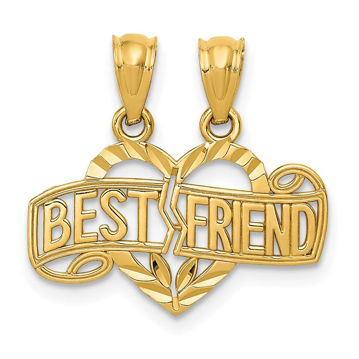 Million Charms 14K Yellow Gold Themed Diamond-Cut Break Apart Best Friend Heart Pendant