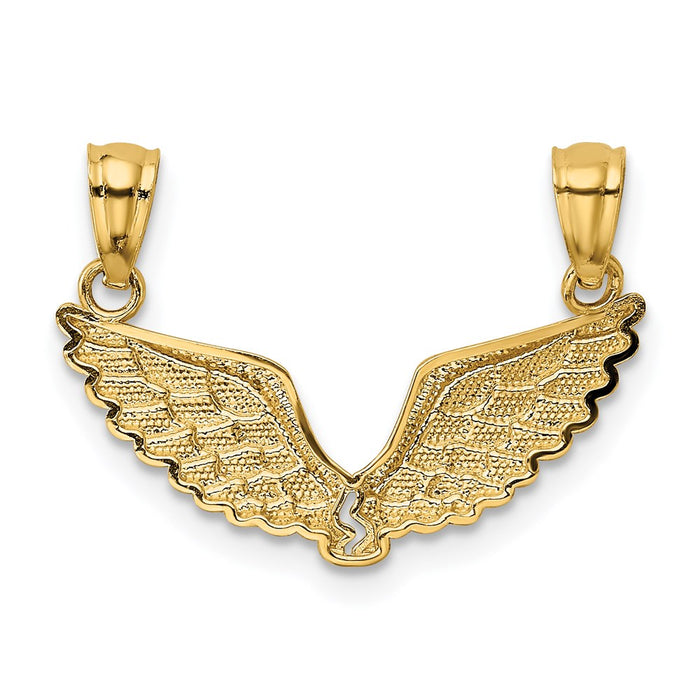 Million Charms 14K Yellow Gold Themed Polished 2 Piece Break Apart Angel Wings Pendants