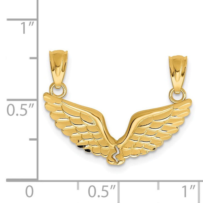 Million Charms 14K Yellow Gold Themed Polished 2 Piece Break Apart Angel Wings Pendants