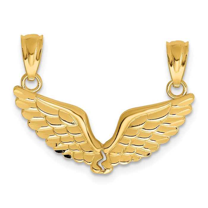 Million Charms 14K Yellow Gold Themed Polished 2 Piece Break Apart Angel Wings Pendants