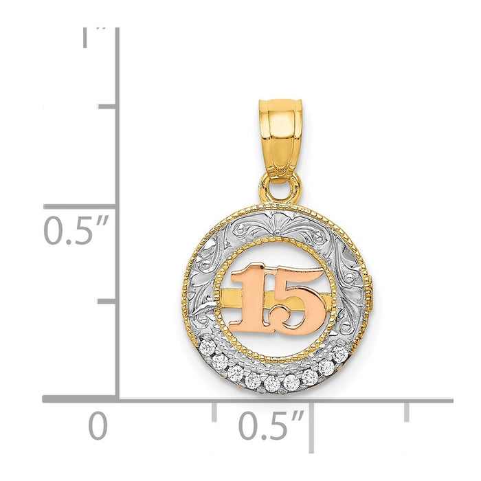 Million Charms 14K Two-Tone With White Rhodium-plated (Cubic Zirconia) CZ 15 Pendant