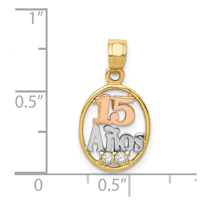 Million Charms 14K Two-Tone With White Rhodium-plated (Cubic Zirconia) CZ 15 Anos Pendant