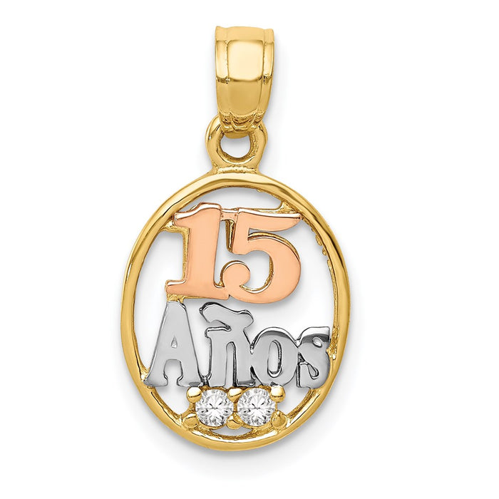 Million Charms 14K Two-Tone With White Rhodium-plated (Cubic Zirconia) CZ 15 Anos Pendant