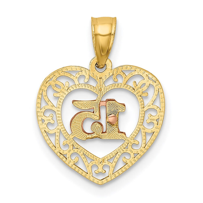 Million Charms 14K Yellow Gold Themed Two-Tone Diamond-Cut 15 Pendant