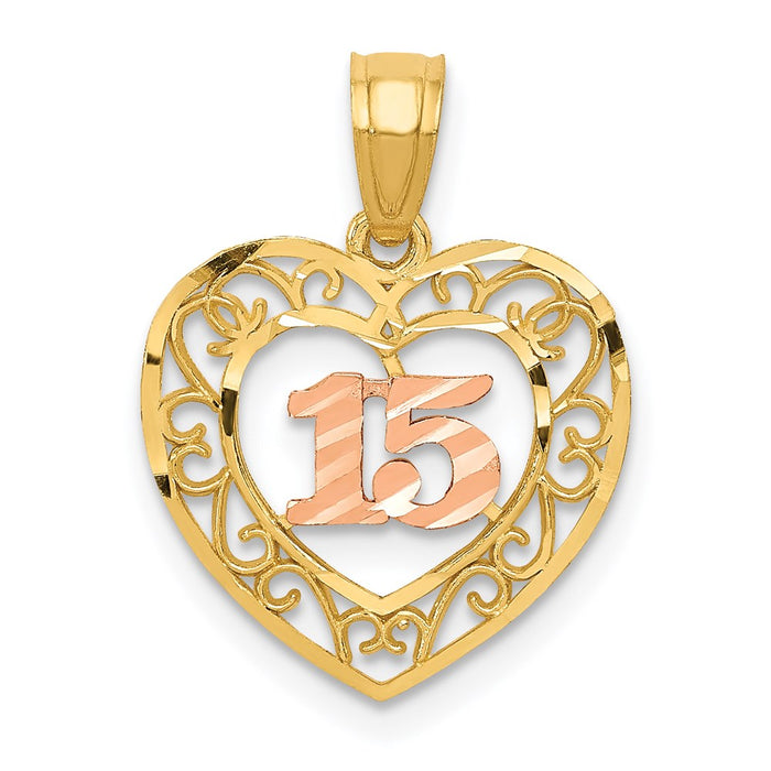 Million Charms 14K Yellow Gold Themed Two-Tone Diamond-Cut 15 Pendant