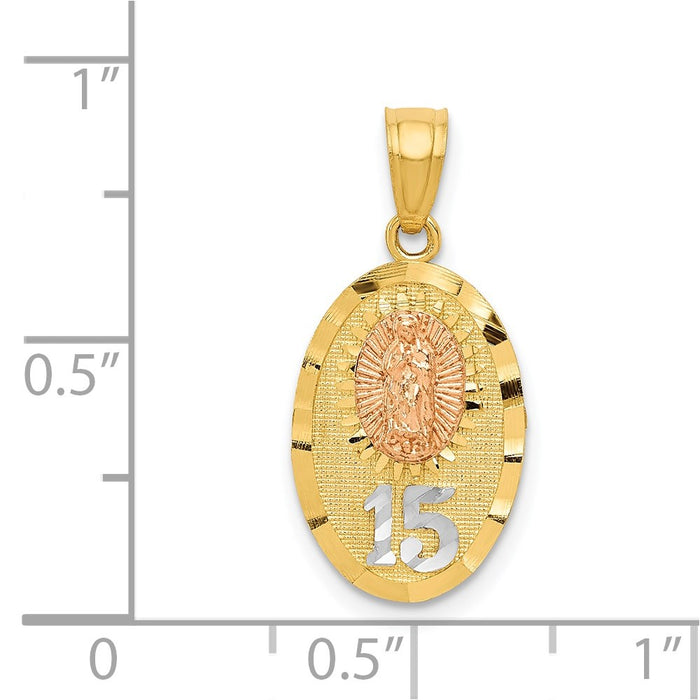 Million Charms 14K Two-Tone With White Rhodium-plated Diamond-Cut Lady Of Guadalupe 15 Pendant
