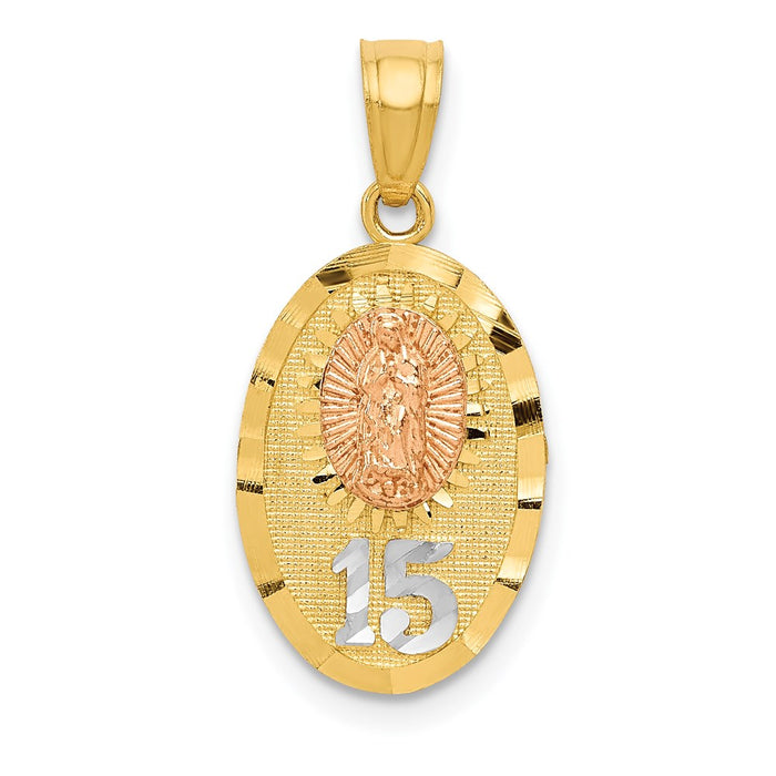 Million Charms 14K Two-Tone With White Rhodium-plated Diamond-Cut Lady Of Guadalupe 15 Pendant