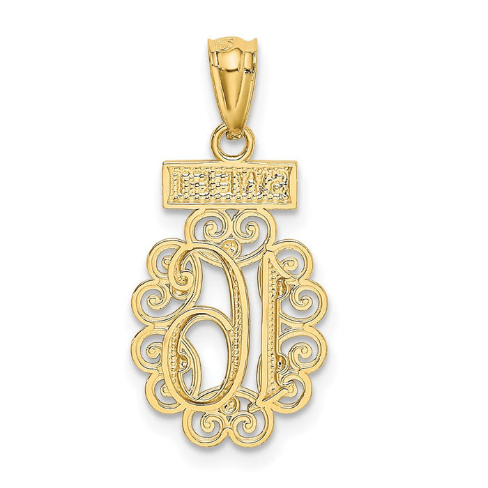 Million Charms 14K Yellow Gold Themed With Rhodium-plated Sweet 16 Birthday With Filigree Pendant