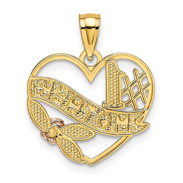 Million Charms 14K Yellow & Rose With Rhodium-plated Dc #Mother In Heart With Rose Pendant