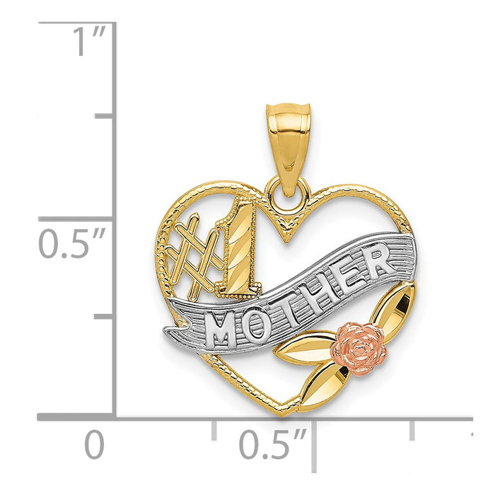 Million Charms 14K Yellow & Rose With Rhodium-plated Dc #Mother In Heart With Rose Pendant