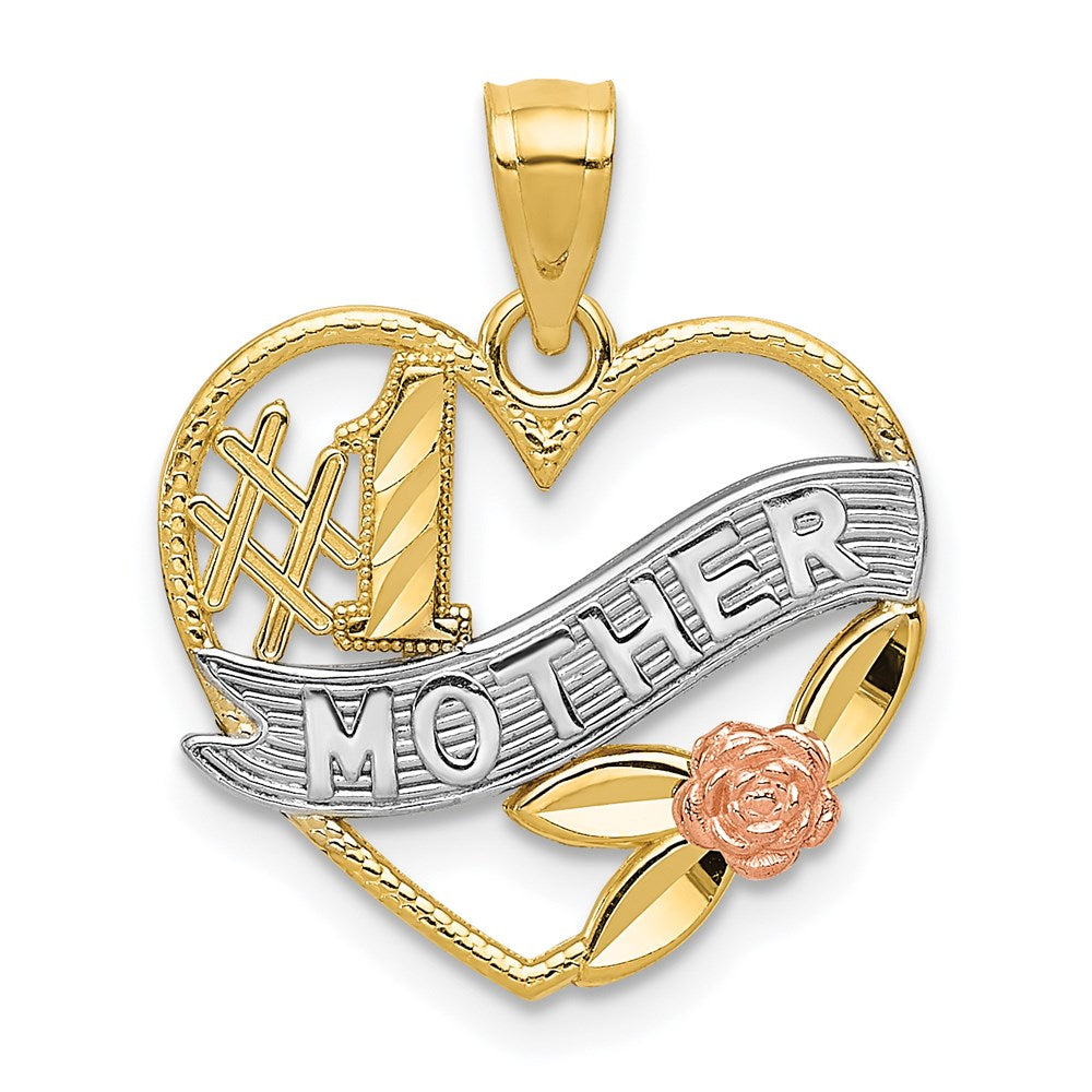 Million Charms 14K Yellow & Rose With Rhodium-plated Dc #Mother In Heart With Rose Pendant