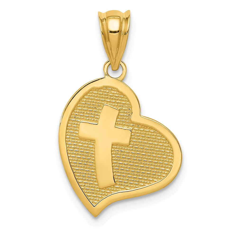 Million Charms 14K Yellow Gold Themed Polished Mom I Love You/Relgious Cross Reversible Heart Pendant